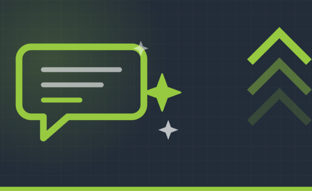 Green AI chat answer bubble with sparkles on a dark 2theTop grid background