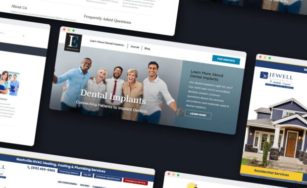 Client web sites designed by 2theTop: Jewell Mechanical, Scott Oldham Insurance and Implant Evolution