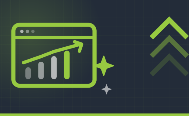 Browser window with a rising results chart